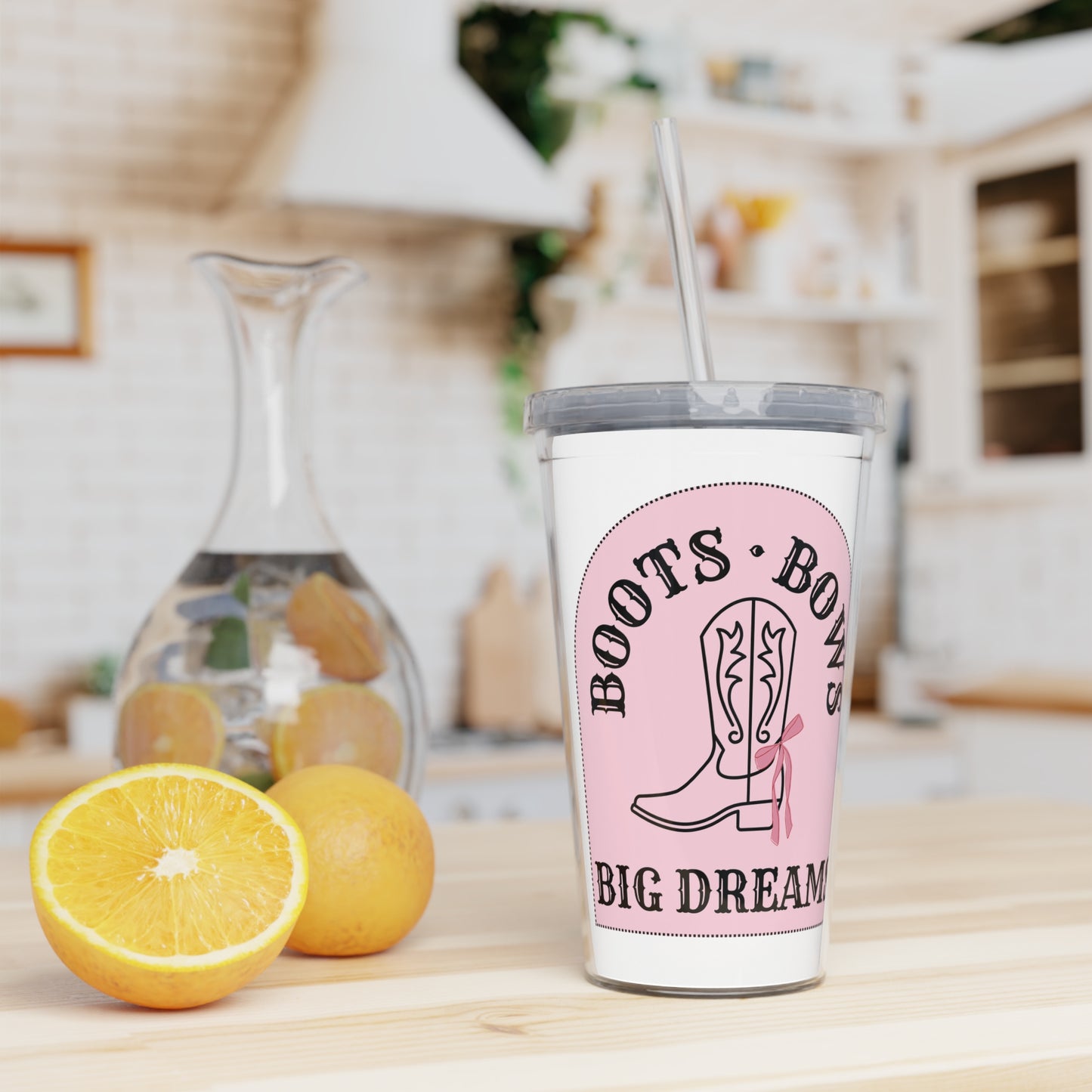 Pink Cowboy Boots Tumbler, Cute Travel Cup, Big Dreams Drinkware, Gift for Cowgirl, Summer Party Accessory
