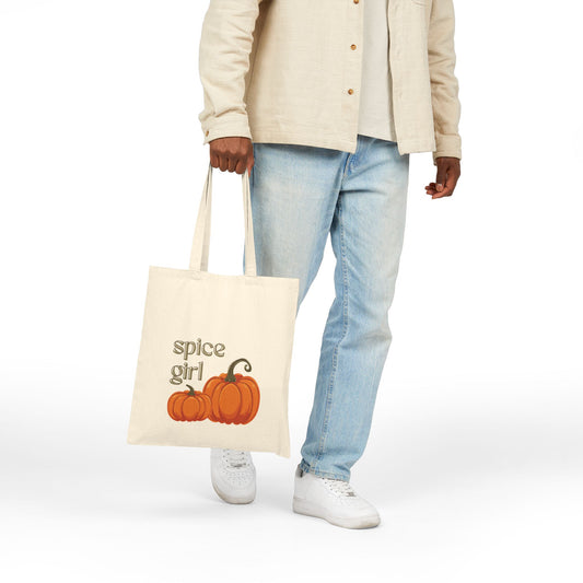 Spice Girl Pumpkin Tote Bag, Fall Canvas Bag, Eco-Friendly Shopping Bag, Halloween Gift, Autumn Accessory, Trendy Tote
