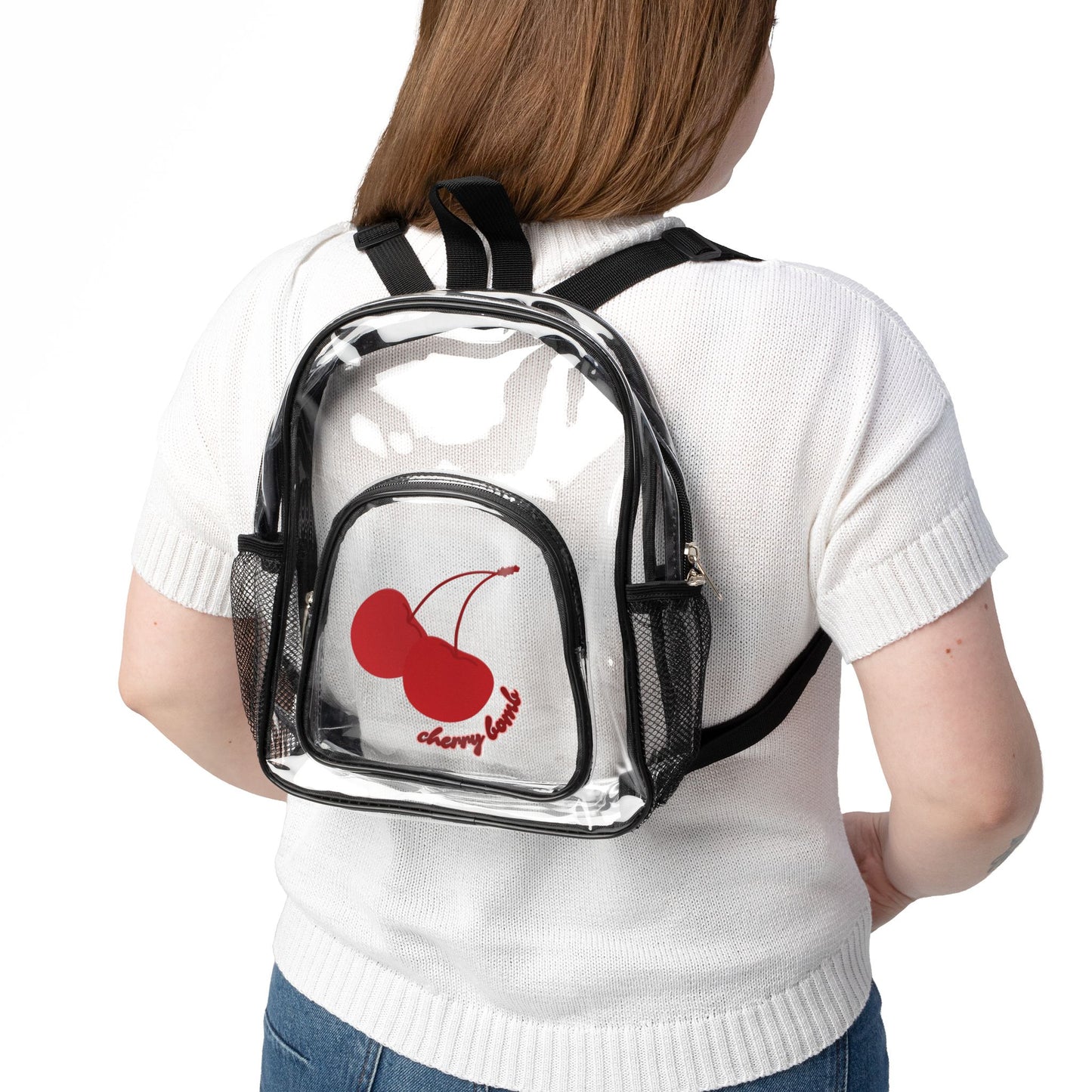 Cherry Bomb Clear Backpack | Transparent Bag for Sports, Concerts, Festivals, Game Day Essentials, College