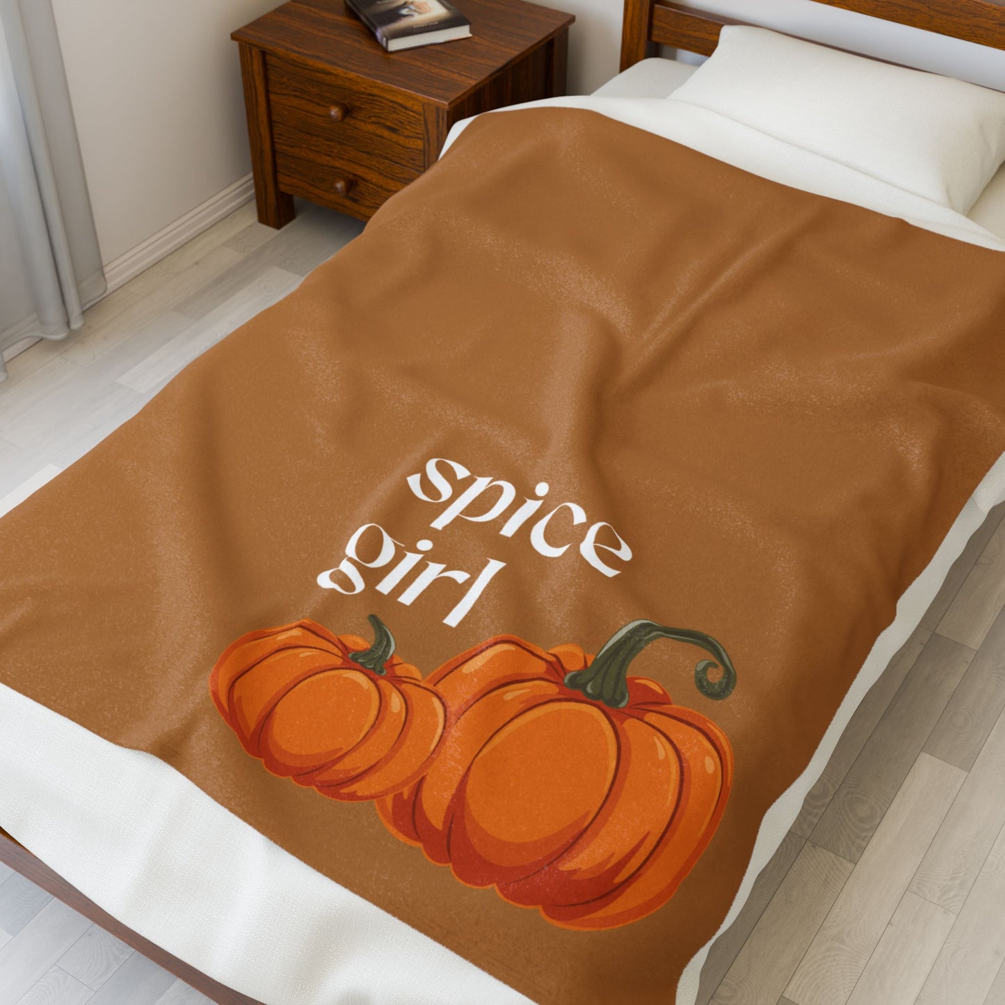Cozy Velveteen Plush Blanket - 'Spice Girl' Design, Autumn Decor, Perfect for Home, Gift for Her, Pumpkin Lover, Seasonal Comfort