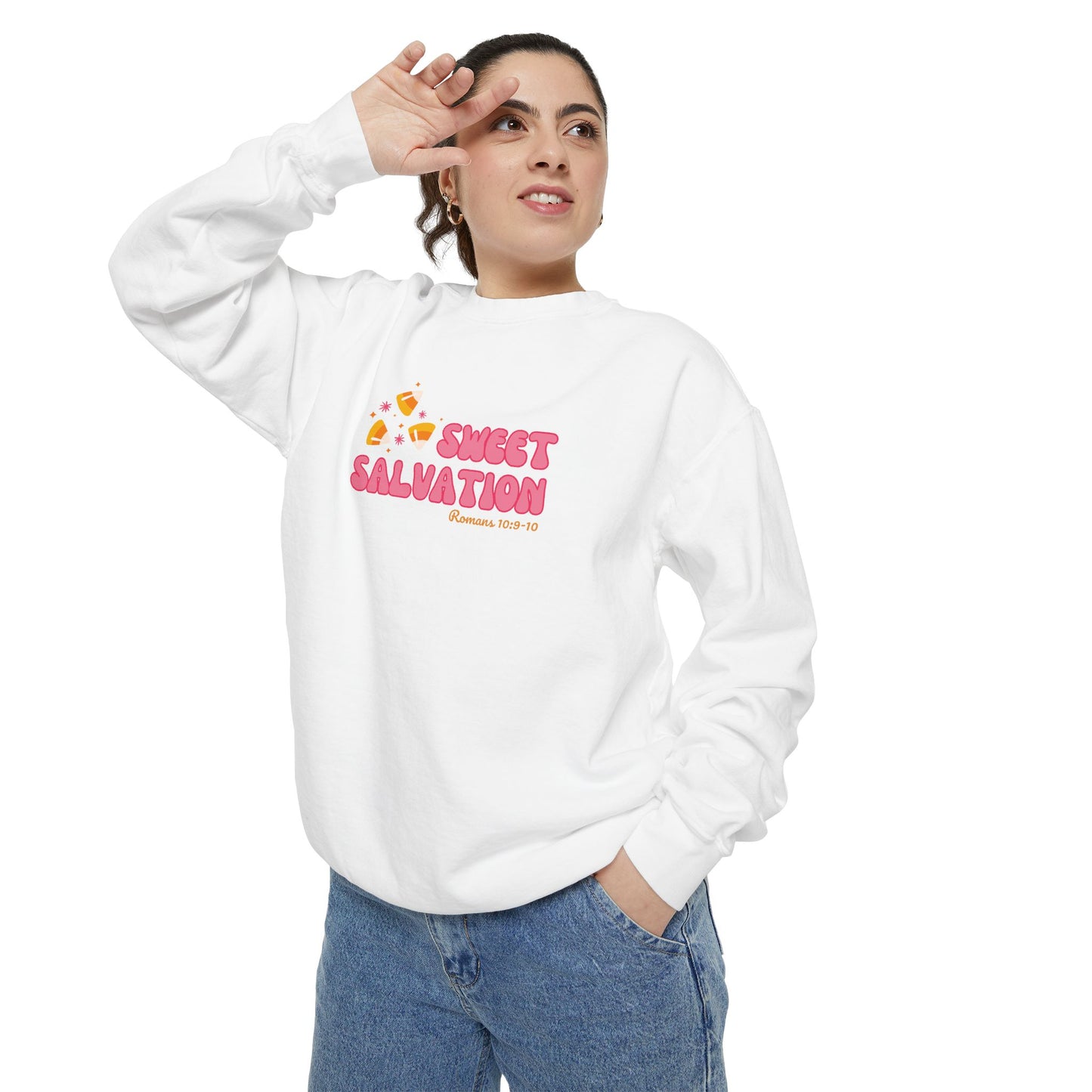 Sweet Salvation Unisex Garment-Dyed Sweatshirt, Cozy Streetwear, Relaxed Fit Casual Wear, Spring Fashion, Perfect Gift for Friends
