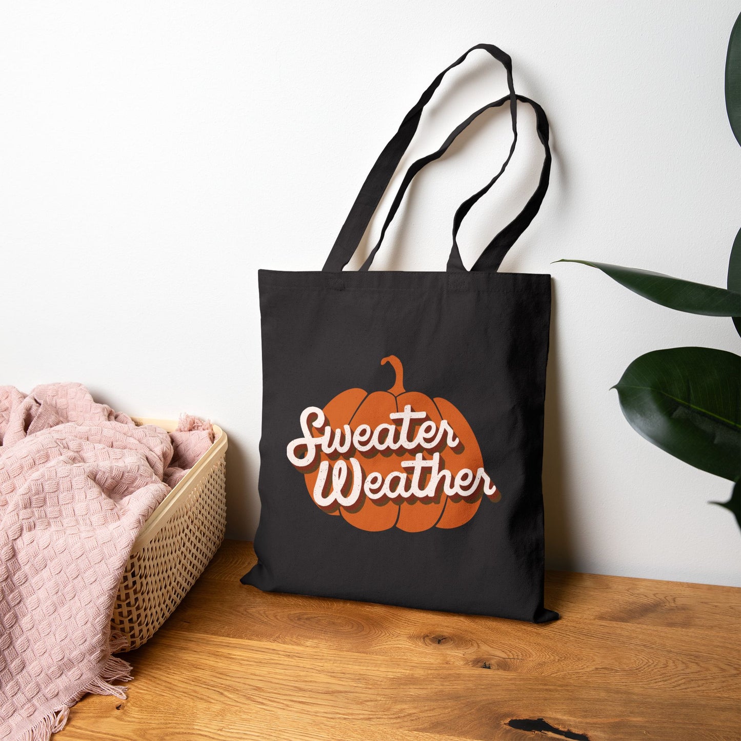 Sweater Weather Tote Bag, Fall Essential Bag, Autumn Shopping Tote, Eco-Friendly Canvas Bag, Gift for Pumpkin Lovers