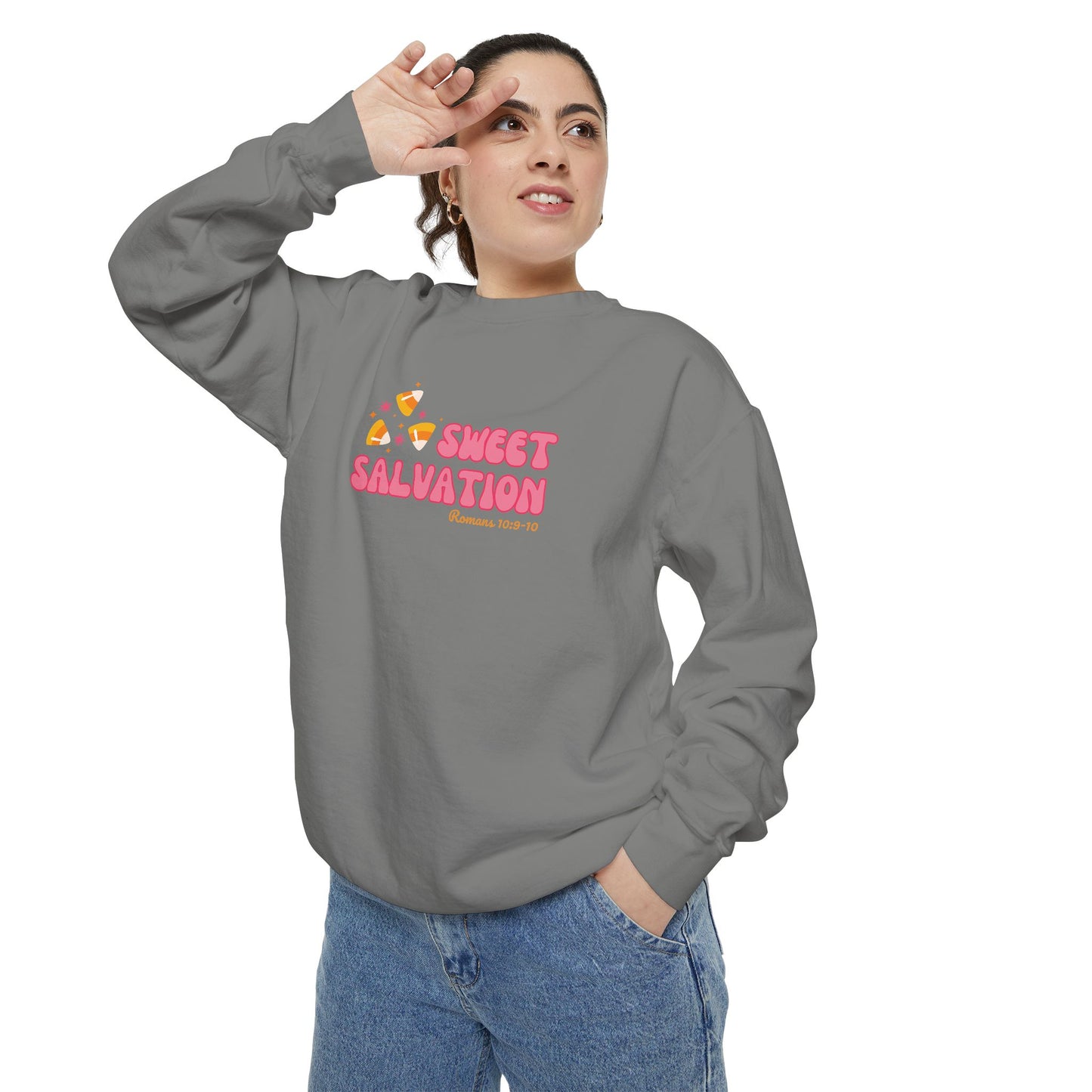 Sweet Salvation Unisex Garment-Dyed Sweatshirt, Cozy Streetwear, Relaxed Fit Casual Wear, Spring Fashion, Perfect Gift for Friends