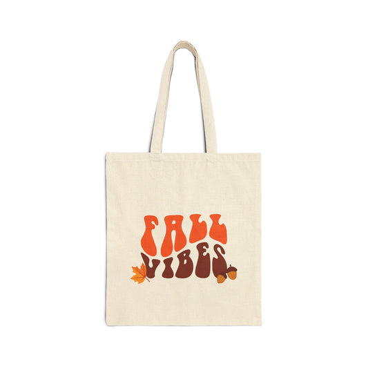 Fall Vibes Cotton Canvas Tote Bag, Eco-Friendly Shopping Bag, Seasonal Gift, Autumn Decor, Reusable Tote for Everyday Use