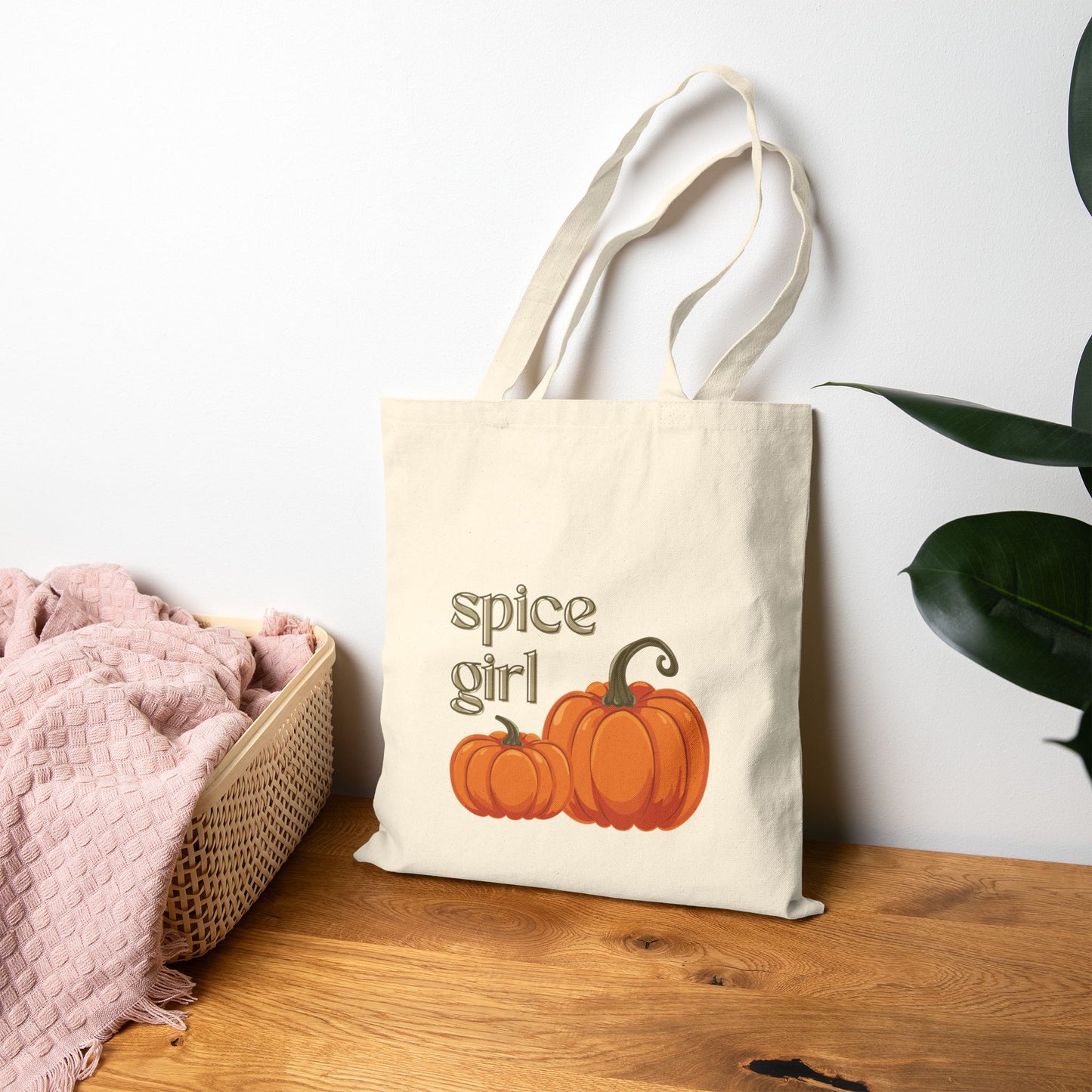 Spice Girl Pumpkin Tote Bag, Fall Canvas Bag, Eco-Friendly Shopping Bag, Halloween Gift, Autumn Accessory, Trendy Tote
