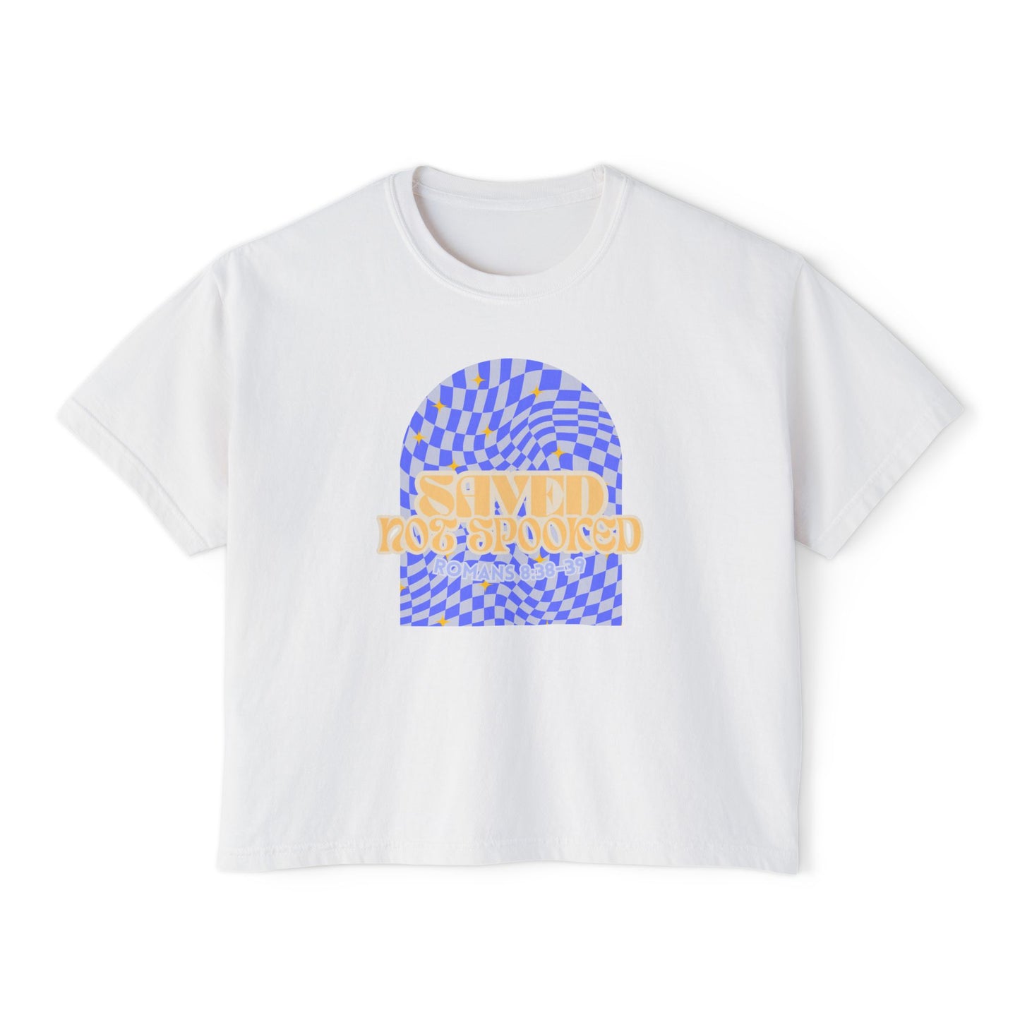 Saved Not Spooked Boho Graphic Women's Boxy Tee, Relaxed Fit Shirt for Summer, Casual Wear, Gift for Her, Festival Attire, Trendy Streetwear