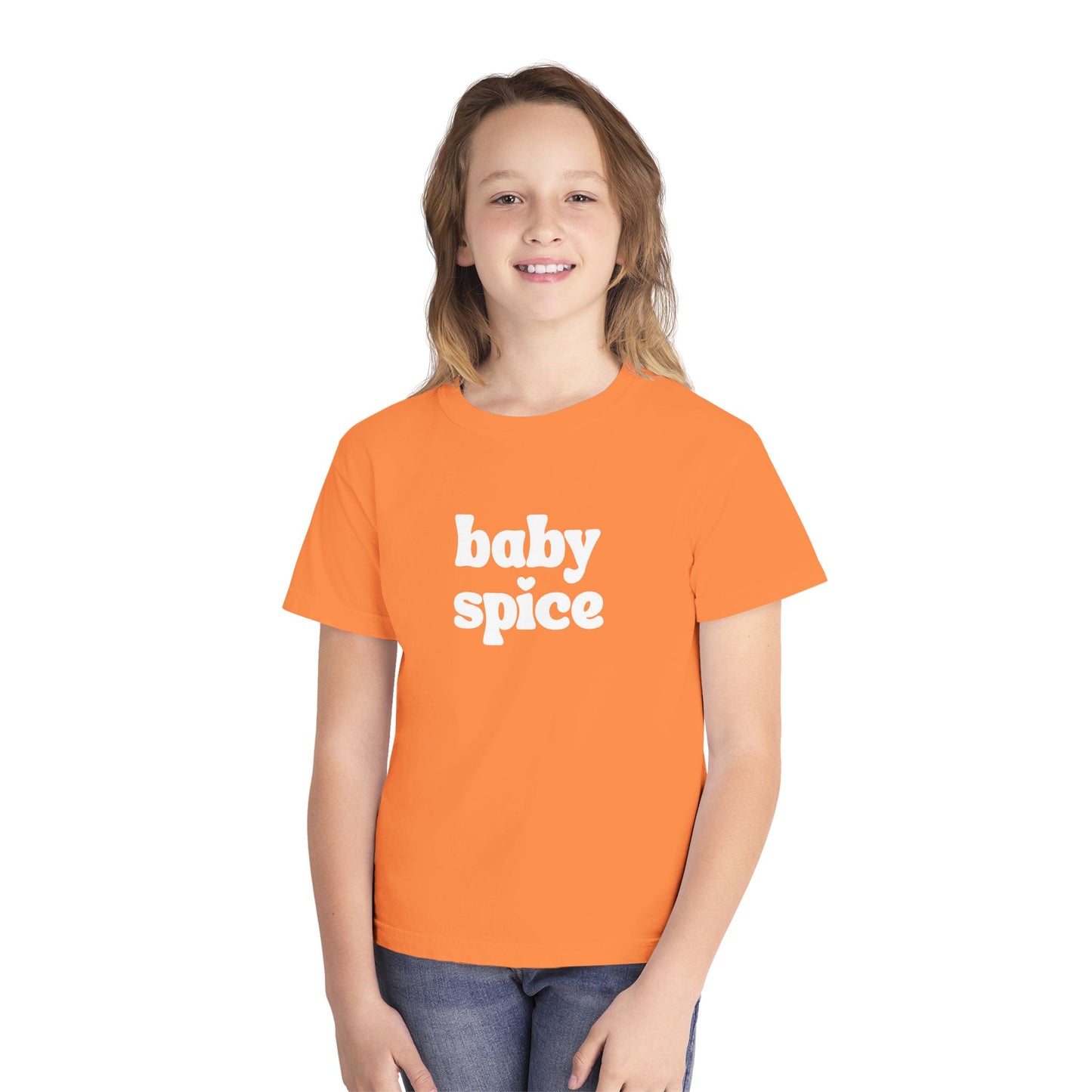 Youth Orange 'Baby Spice' Tee, Trendy Kids Shirt, Retro Graphic T-Shirt, Fun Summer Wear, Perfect for Birthday Gifts