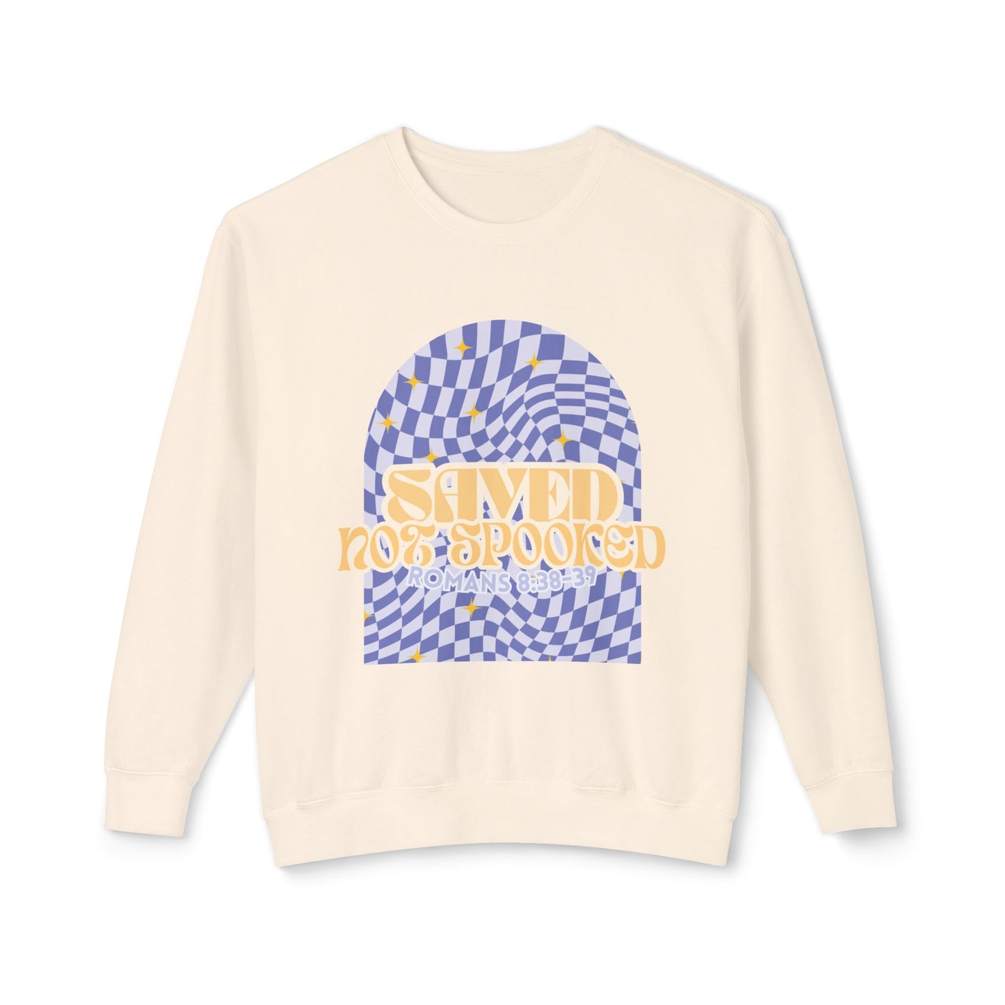 Saved Not Spooked Sweatshirt, Unisex Lightweight Crewneck, Cozy Fall Apparel, Halloween Gift, Trendy Layering Piece