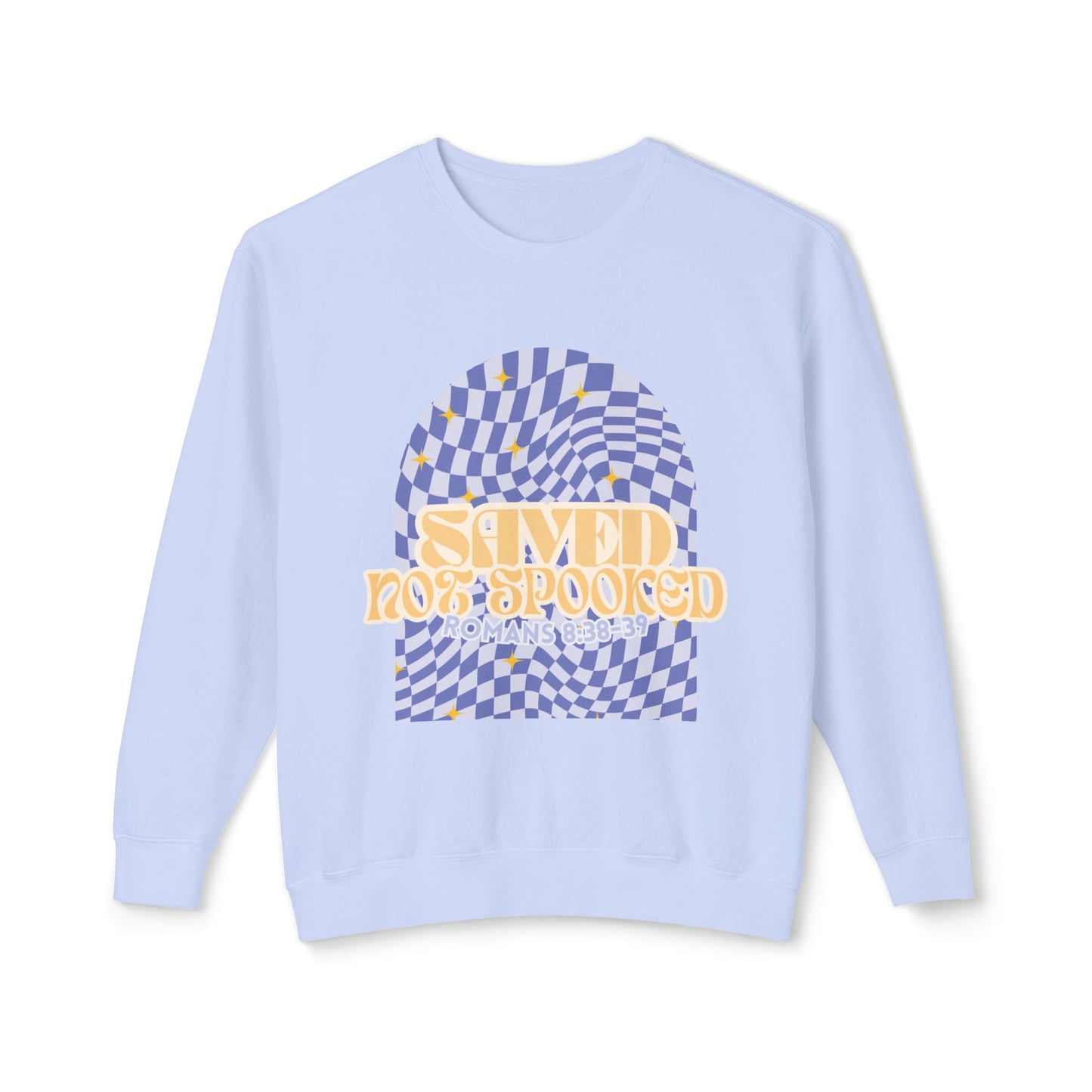 Saved Not Spooked Sweatshirt, Unisex Lightweight Crewneck, Cozy Fall Apparel, Halloween Gift, Trendy Layering Piece